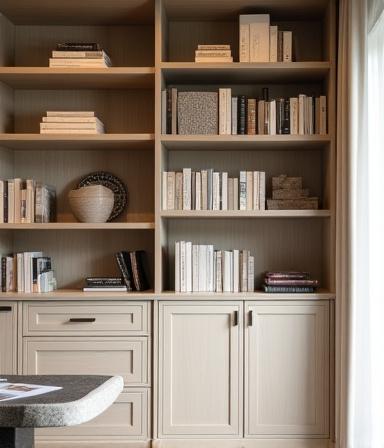 Custom minimalist wall storage in home office