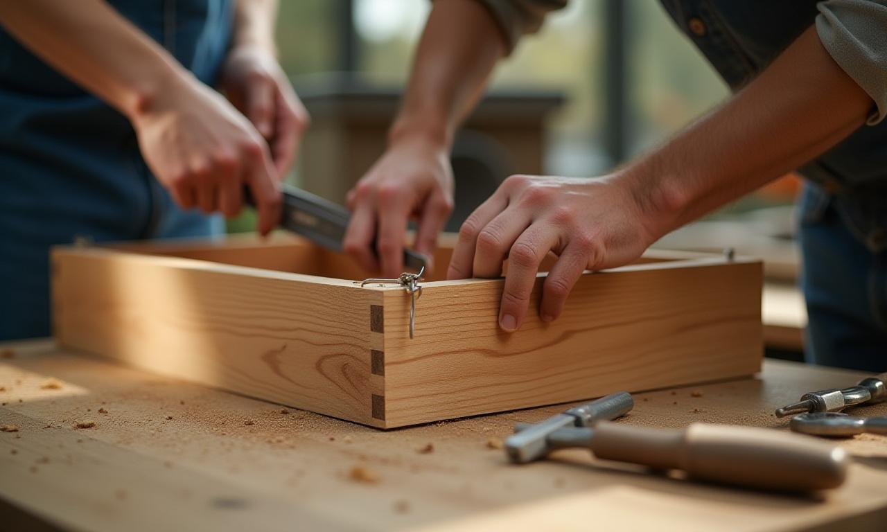 Hands working on a custom wooden planter box project