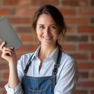 Kekeli Kodosky holding masonry tools