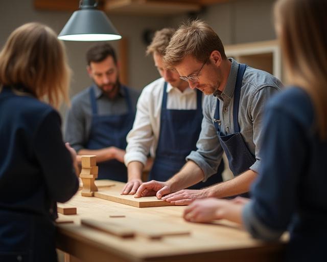 Expert carpenter teaching a custom shelving class